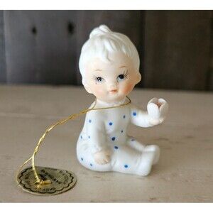 Napco Baby Of The Month Figurine May Hawthorne Blue Polka Dot Boy Taiwan ROC